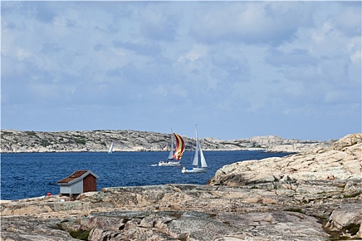 帆船,岩石海岸
