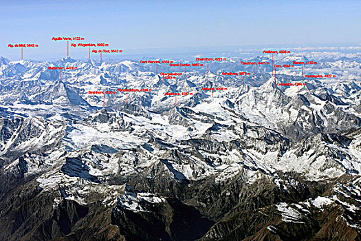 俯视,风景,瓦莱,阿尔卑斯山,马塔角,凹,布兰奇,及其他,山峦,东南部,瑞士,欧洲,数据,顶峰