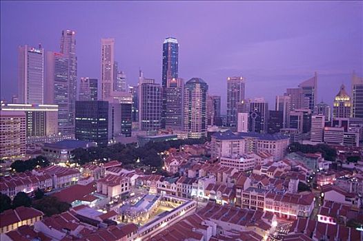 城市天际线,唐人街,屋顶,夜景,新加坡