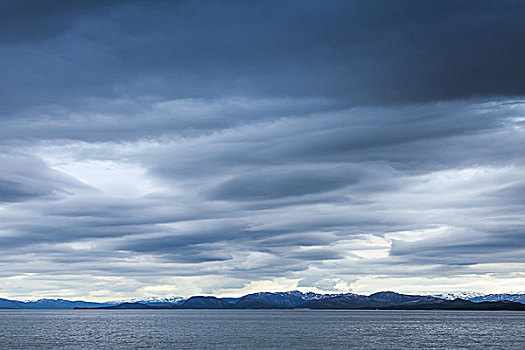 深蓝,雷雨天气,上方,沿岸,石头,空,挪威,海景