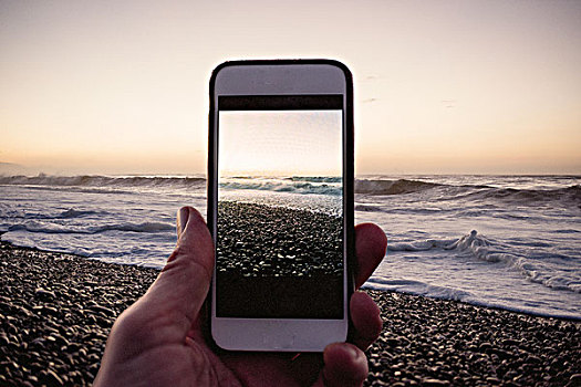 男人,摄影,海洋,智能手机