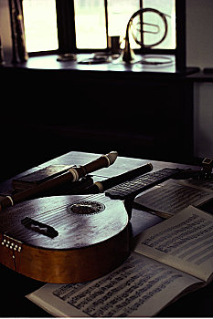 乐器,桌上,殖民风格的威廉斯堡,弗吉尼亚,美国
