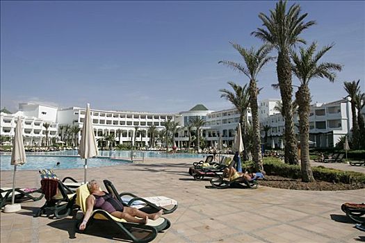 游客,游泳池,酒店,海滩,阿加迪尔,摩洛哥,非洲