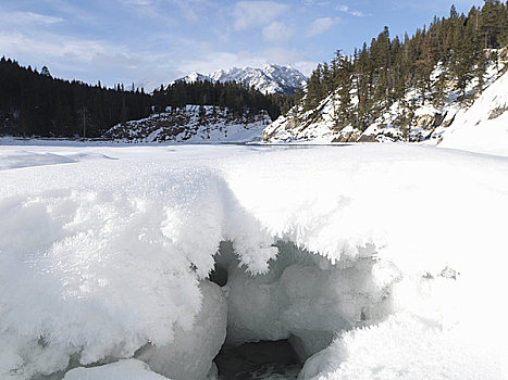 冰,积雪,弓河,秋天,仰视,班芙,加拿大,艾伯塔省,班芙国家公园