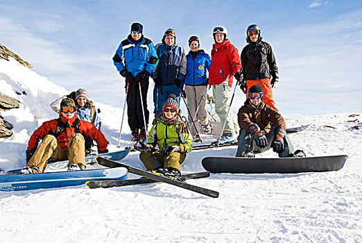 滑雪,滑雪板玩家,合影