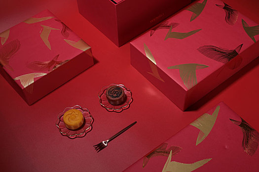 月饼设计师长方形中式精美包装盒子礼物礼盒红色高端大气叉子美食