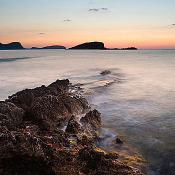 黎明,日出,风景,上方,漂亮,岩石,海岸线,地中海