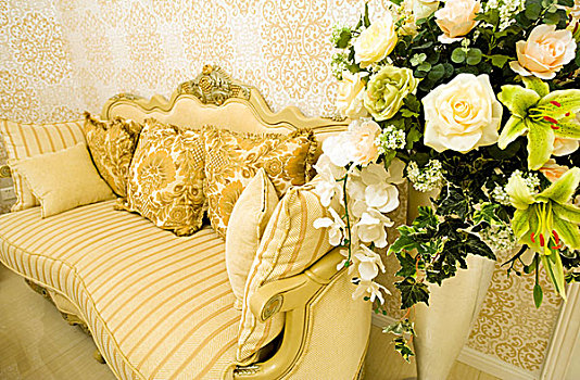 现代,沙发,垫子,花,正面,漂亮,壁纸