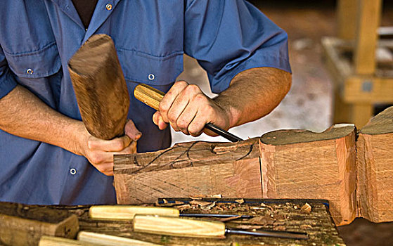 新西兰,罗托鲁瓦,木头,雕刻师,工作,制作,传统,毛利人,木刻