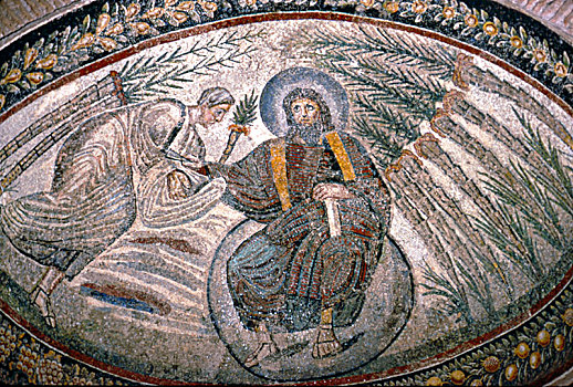 耶稣,坐,球体,围绕,棕榈树,教堂,罗马,4世纪,艺术家,未知