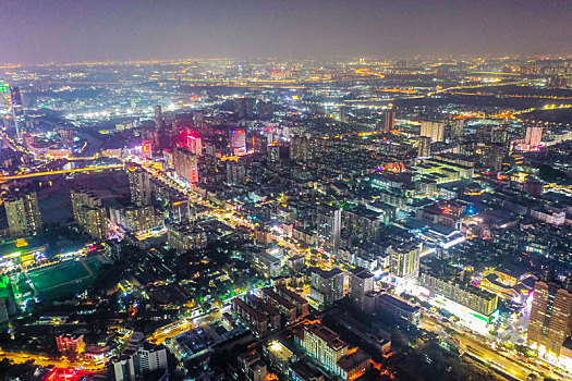 航拍广东广州海珠区城区夜景