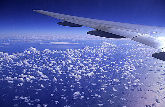 飞机,翼,上方,海洋,云,白天