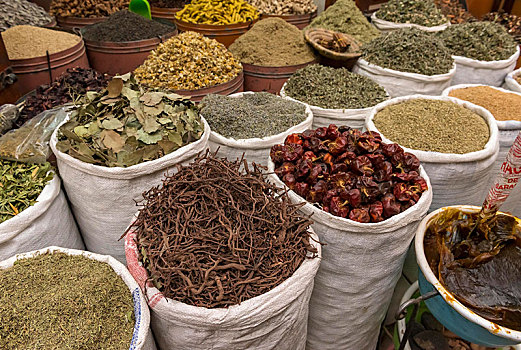 袋,干燥,调味品,药草,玛拉喀什,香料市场,摩洛哥,非洲