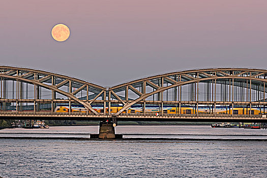 桥,上方,满月,港口,汉堡市,德国,欧洲