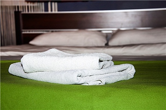 豪华,卧室,两个,毛巾,床
