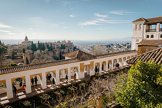 风景,上方,颐和园,轩尼洛里菲花园,阿尔罕布拉,格拉纳达,安达卢西亚,西班牙,欧洲