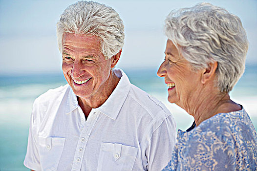 高兴,老年,夫妻,海滩
