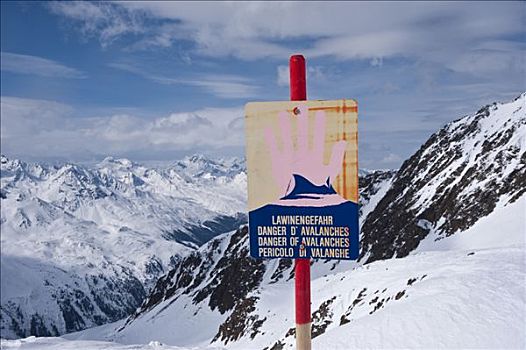 雪崩,警告标识,滑雪胜地,山谷,提洛尔,奥地利