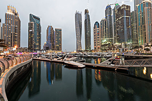 码头,摩天大楼,黄昏,迪拜,阿联酋,亚洲