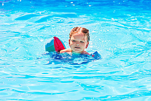 女婴,游泳,蓝色,游泳池,漂浮,袖子,暑假