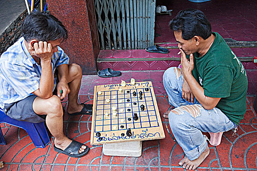 泰国,曼谷,唐人街,男人,玩,下棋