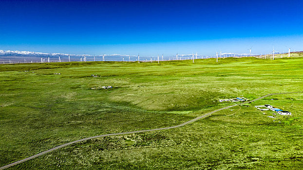 绿色草地与风力发电机