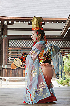 日本,本州,东京,神祠,跳舞,展示,传统舞蹈