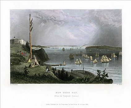 纽约,湾,风景,电报,车站,美国,1838年,艺术家,沃利斯