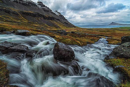 大,河流,山坡,创作,瀑布,海岸,西部,峡湾,冰岛