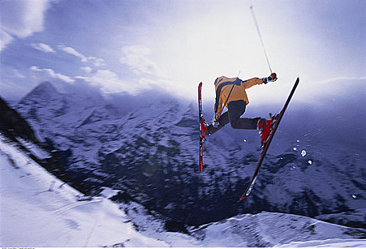 滑雪者,跳跃,空中,少女峰,瑞士
