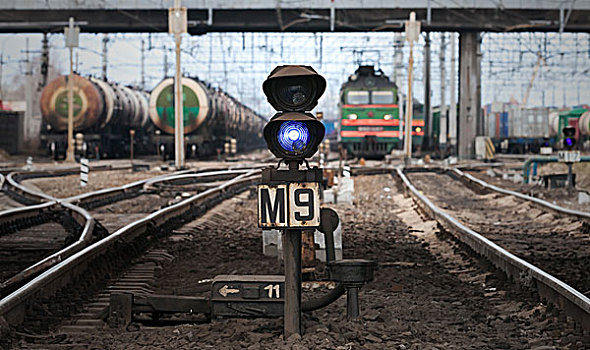 蓝色,亮灯,现代,货物,铁路
