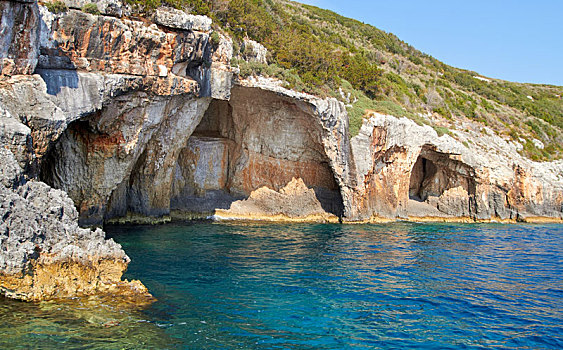 蓝色,洞穴,鲜明,晴天,希腊
