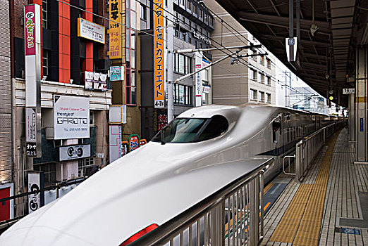 日本人,高速列车,等待,车站,建筑,后面,东京,日本