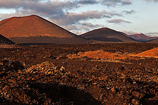 熔岩原,火山,火山地貌,夜光,蒂玛法雅国家公园,兰索罗特岛,加纳利群岛,西班牙,欧洲
