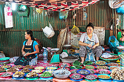 彩色,市场摊位,万象,老挝