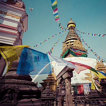 佛塔,猴庙,加德满都,尼泊尔
