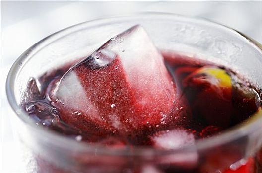 红色,果汁,冰块,玻璃杯