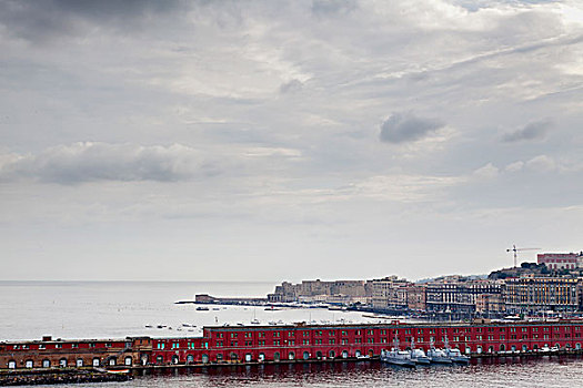 水岸,红色,港口,建筑,那不勒斯,意大利