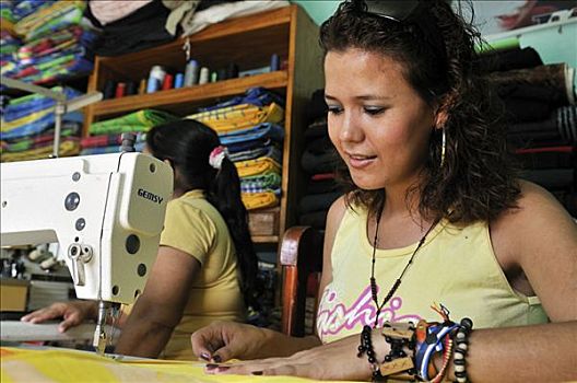 女青年,缝纫机,女裁缝,合作,哥伦比亚,南美