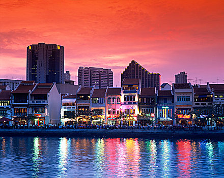 克拉码头,新加坡河,露天咖啡馆,夜晚,新加坡