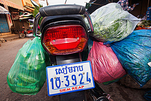 柬埔寨,收获,市场一景,超负荷,摩托车,号牌