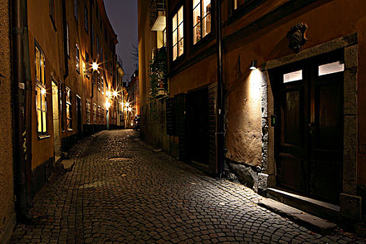 光亮,小路,老城,斯德哥尔摩