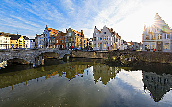 古建筑,城市,中心,框架,老,桥,特色,运河,布鲁日,西佛兰德省,比利时,欧洲