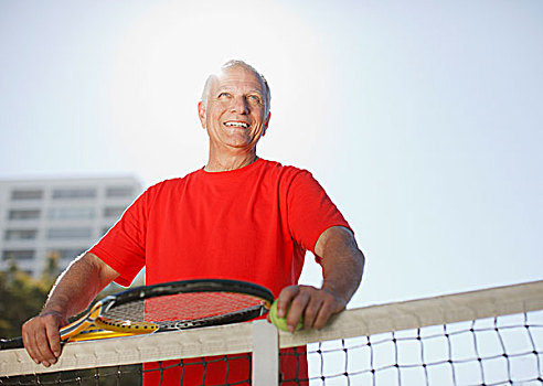老人,玩,网球,球场