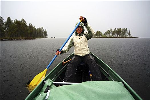 女人,独木舟,拉普兰,瑞典