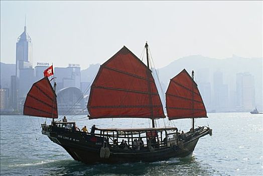 中国,香港,维多利亚港,游客,帆船