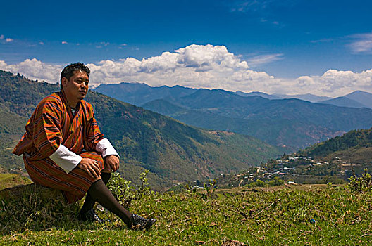 男人,享受,风景,上方,山,不丹