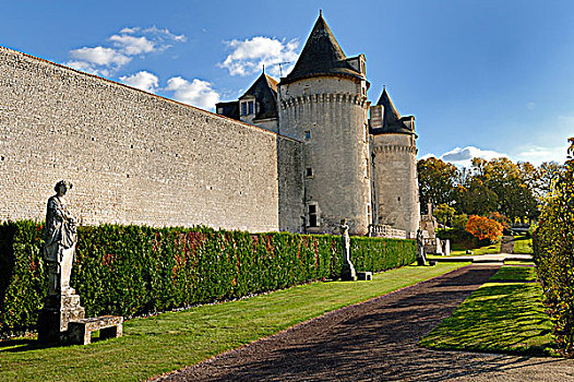 法国,城堡,墙壁,小路