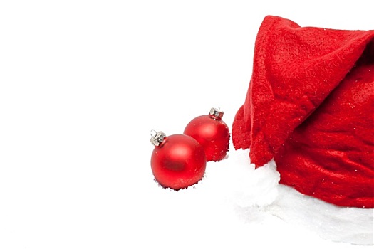 圣诞节,彩球,红色,圣诞帽,雪