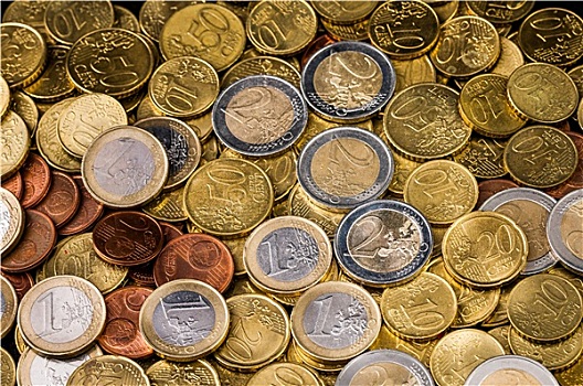 两个,欧元硬币,特写,金融,概念
